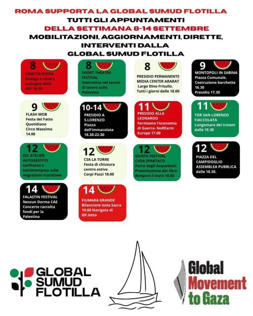 Calendario eventi Global Movement to Gaza Roma